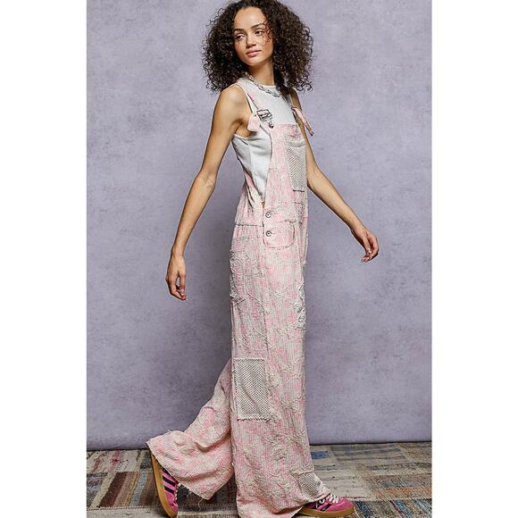 "Daisy Chain" Floral Embroidered Overalls in Pink - Picture 3 of 6